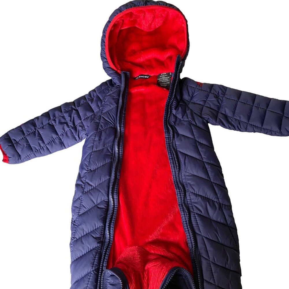 SNOZU Hooded Snowsuit Baby 9-12 Mo Puffer Bunting Blue Fleece Lined Zip Unisex - Picture 6 of 14